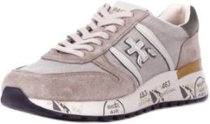 Premiata Logo Sneakers Suède Rubberen Zool Canvas Beige Heren