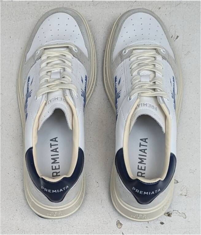 Premiata Luxe Wit Blauw Leren Sneakers White Heren