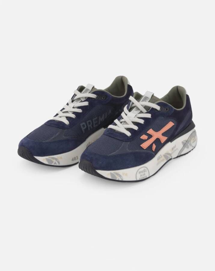 Premiata Navy Blauwe Sneakers met Oranje Details Blue Heren