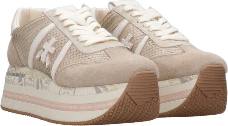 Premiata Python-effect Leren Sneakers Beige Dames