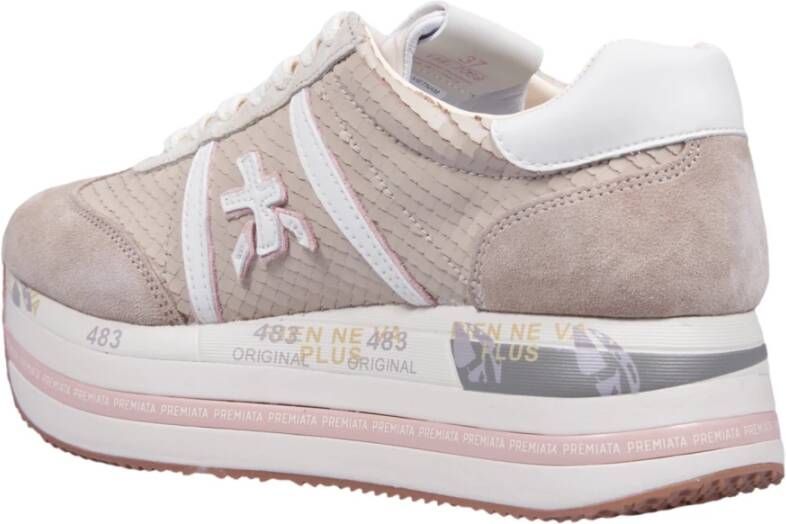 Premiata Python Print Leren Sneakers Beige Roze Brown Dames