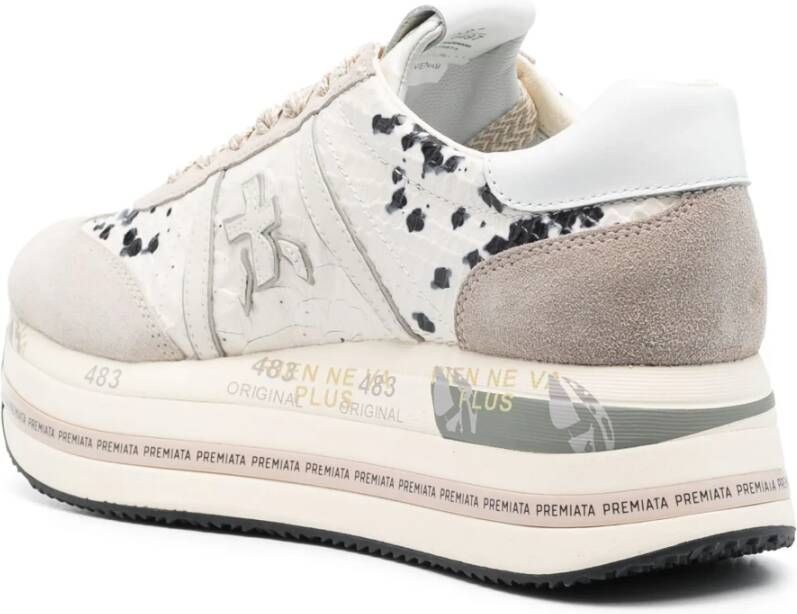 Premiata Slangenleren Platform Sneakers Beige Dames