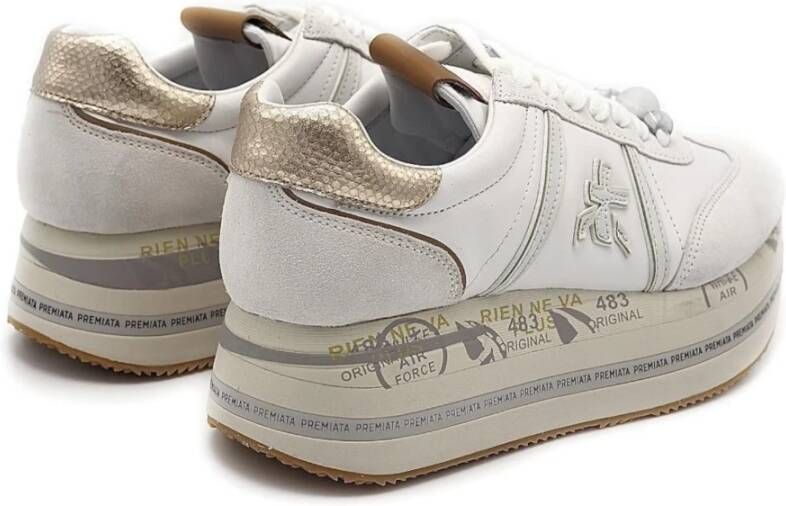 Premiata Sneaker van Suède en Leer Wit Cognac White Dames