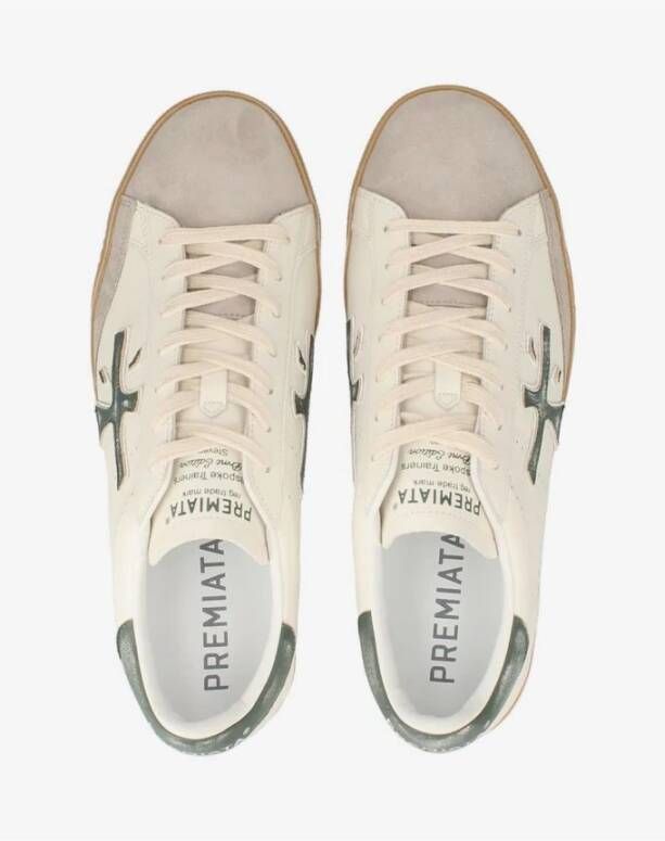 Premiata Steven Logo Groene Sneakers White Heren