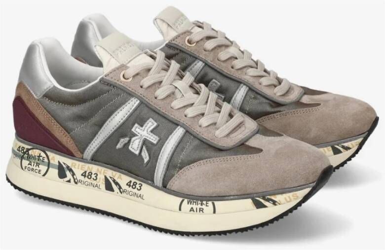 Premiata Suède en stoffen Sneakers in Tortora Gray Dames