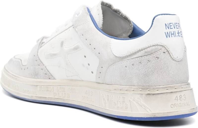 Premiata Wit en Blauw Quinn Sneakers White Heren