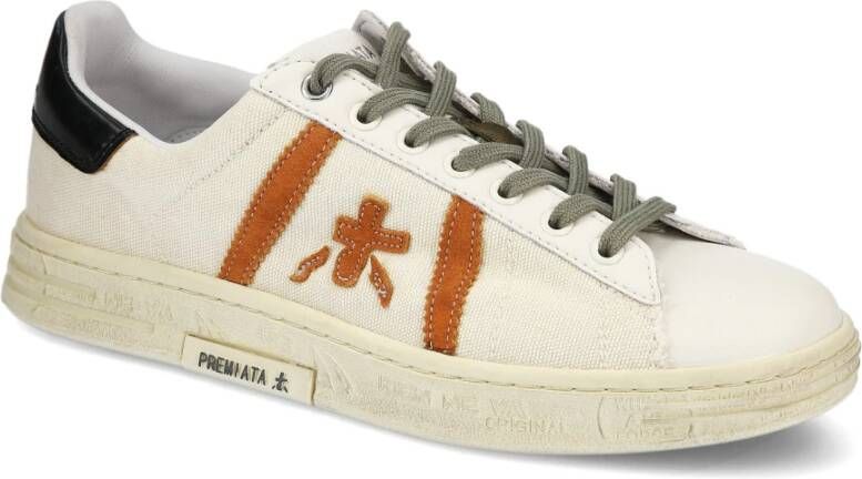 Premiata Wit leren en natuurlijke canvas sneakers Multicolor Heren