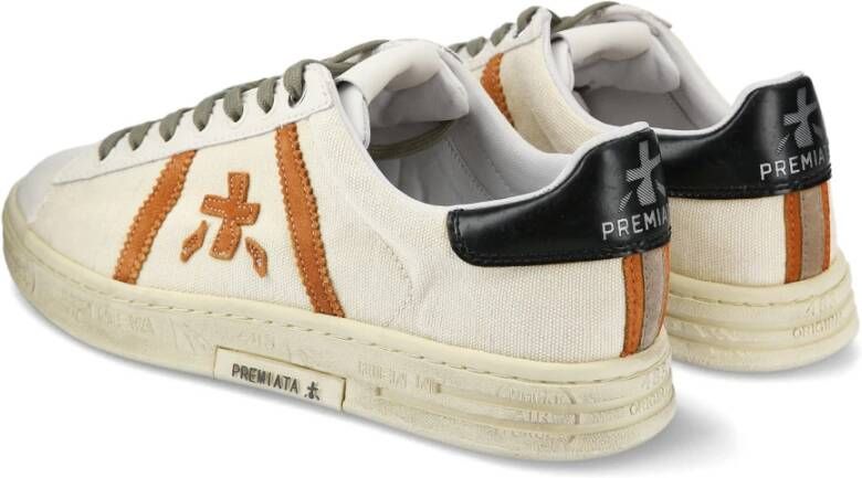 Premiata Wit leren en natuurlijke canvas sneakers Multicolor Heren