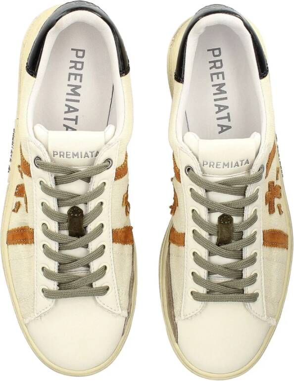 Premiata Wit leren en natuurlijke canvas sneakers Multicolor Heren