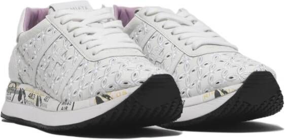 Premiata Witte Bloemen Leren Sneakers Vrouwen White Dames