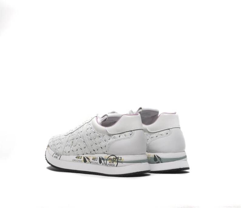 Premiata Witte Bloemen Leren Sneakers Vrouwen White Dames