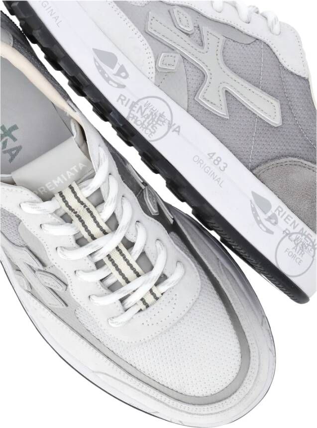 Premiata Witte Grijze Leren Sneakers Ronde Neus Gray Heren