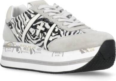 Premiata Witte Grijze Sneakers met Animalier Inzetstukken Gray Dames