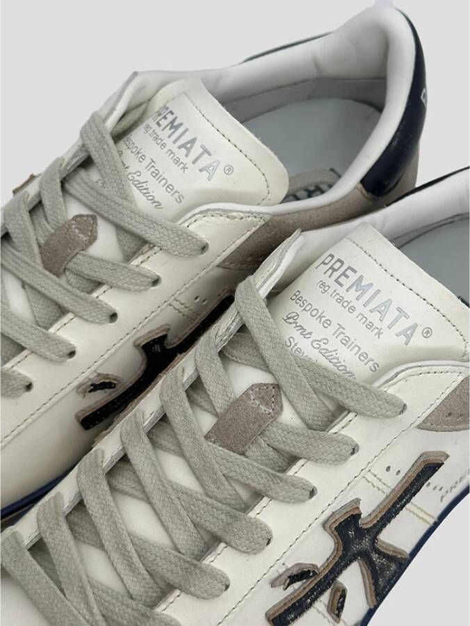 Premiata Witte leren sneaker Steven blauw Multicolor Heren