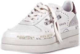 Premiata Witte Leren Sneakers Logo Zijkant Achterkant White Dames