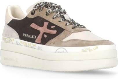 Premiata Witte Leren Sneakers met Bruine Accenten Brown Dames