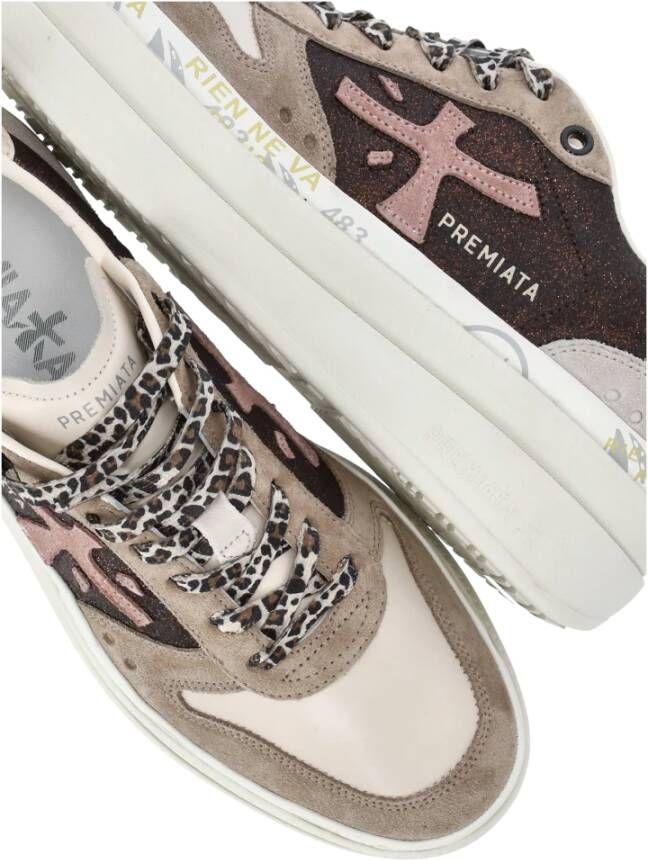 Premiata Witte Leren Sneakers met Bruine Accenten Brown Dames