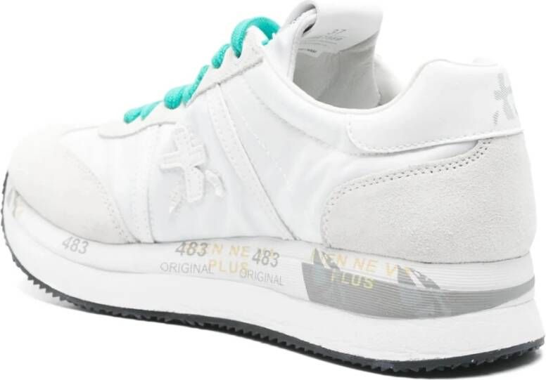 Premiata Witte Leren Sneakers met Nylon Inzetstukken White Dames