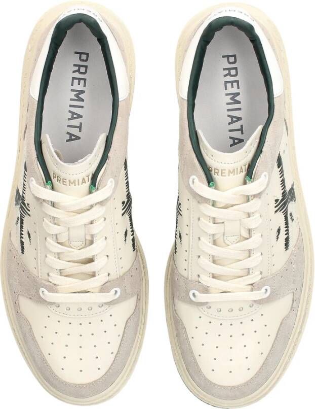 Premiata Witte leren sneakers met suède inzetstukken Grijs Heren