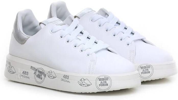 Premiata Witte Leren Sneakers met Zilveren Details White Dames