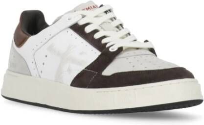 Premiata Witte Leren Sneakers Ronde Neus Vetersluiting Brown Heren