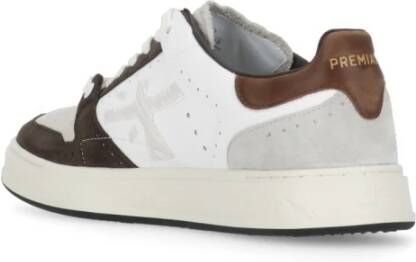 Premiata Witte Leren Sneakers Ronde Neus Vetersluiting Brown Heren