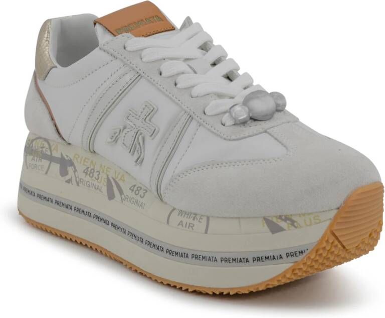 Premiata Witte platte schoenen met inzetontwerp White Dames