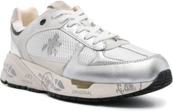 Premiata Witte Zilveren Interwoven Veterschoenen White Dames