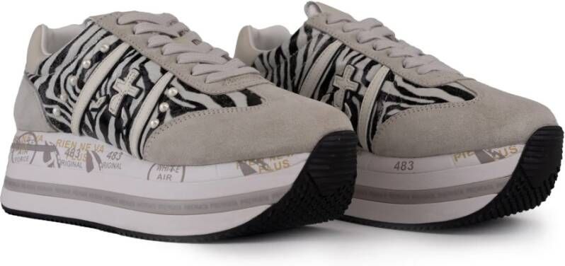 Premiata Zebra Print Leren Sneakers Beige Dames