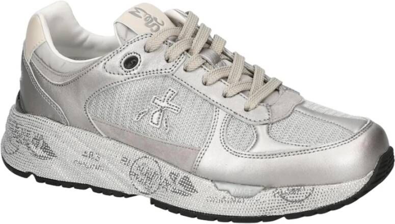 Premiata Zilveren Leren Sneakers Logo Zool Gray Dames