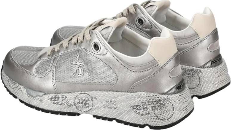 Premiata Zilveren Leren Sneakers Logo Zool Gray Dames