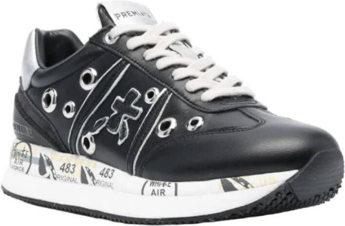 Premiata Zwarte Leren en Stoffen Sneakers met Zilveren Details en Studs Zwart Dames