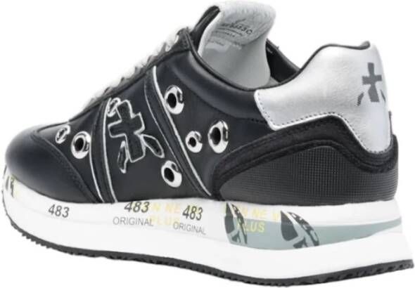 Premiata Zwarte Leren en Stoffen Sneakers met Zilveren Details en Studs Zwart Dames