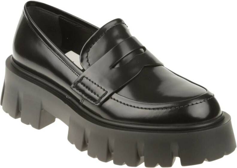 Premiata Zwarte leren mocassin met rubberen zool Black Dames