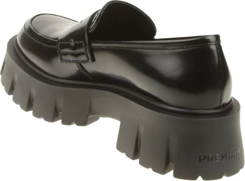 Premiata Zwarte leren mocassin met rubberen zool Black Dames