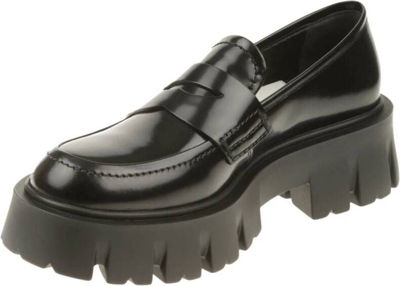 Premiata Zwarte leren mocassin met rubberen zool Black Dames