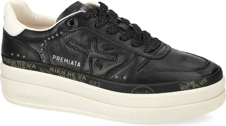 Premiata Zwarte leren sneakers hoge zool Black Dames