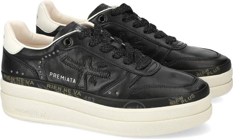 Premiata Zwarte leren sneakers hoge zool Black Dames