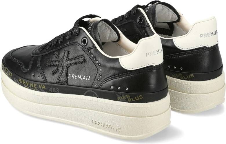 Premiata Zwarte leren sneakers hoge zool Black Dames