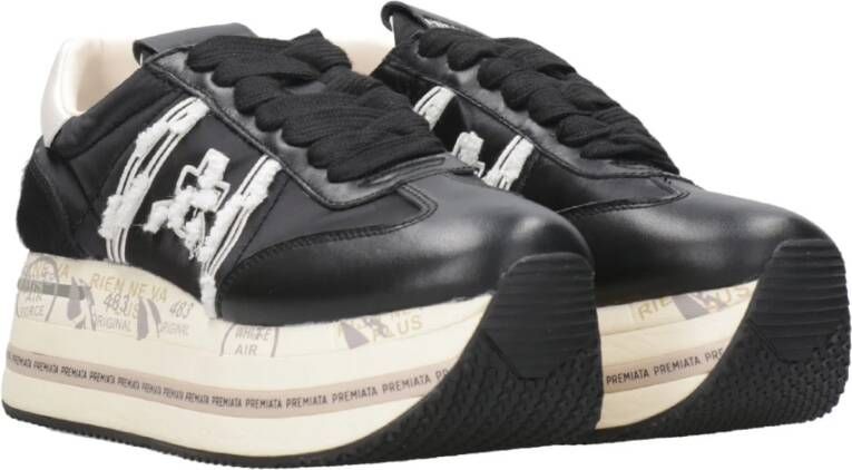 Premiata Zwarte Leren Sneakers met Logoplaatje Black Dames