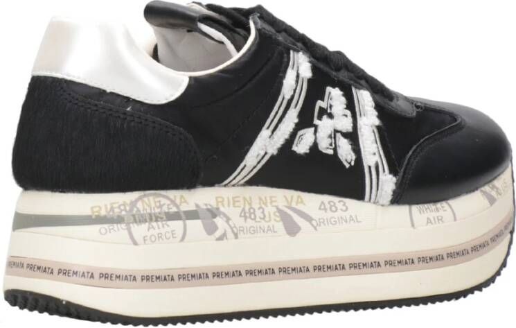 Premiata Zwarte Leren Sneakers met Logoplaatje Black Dames