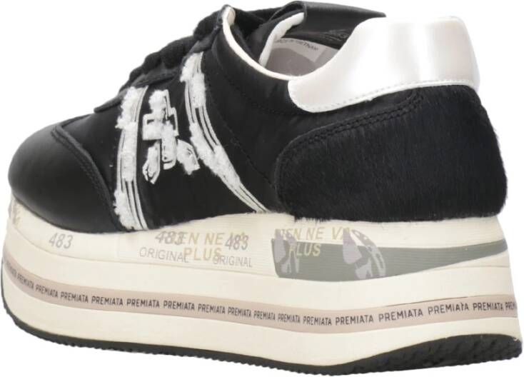 Premiata Zwarte Leren Sneakers met Logoplaatje Black Dames