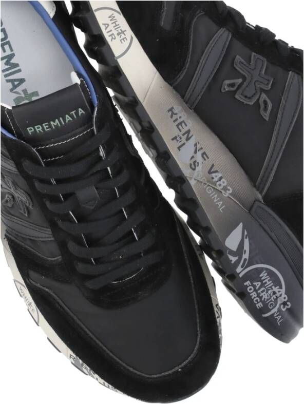 Premiata Zwarte Leren Sneakers met Suède Neus Black Heren