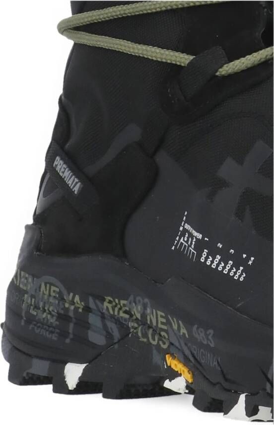 Premiata Zwarte Leren Sneakers met Technische Stof Black Heren