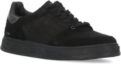 Premiata Zwarte Leren Sneakers Ronde Neus Vetersluiting Black Heren