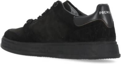 Premiata Zwarte Leren Sneakers Ronde Neus Vetersluiting Black Heren