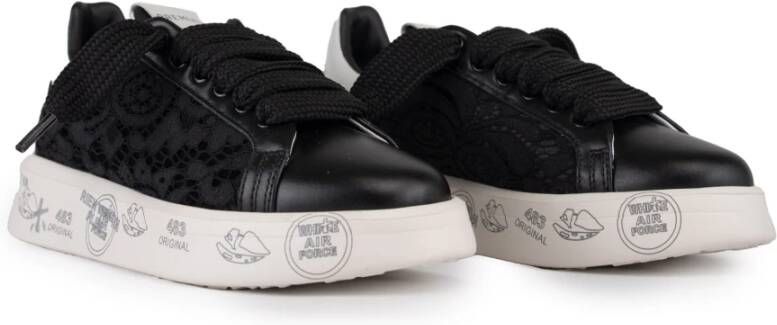 Premiata Zwarte Leren Vetersneakers Black Dames