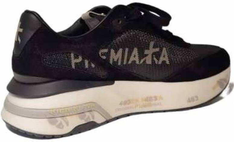 Premiata Zwarte Mesh en Suède Gouden Logo Sneakers Black Dames