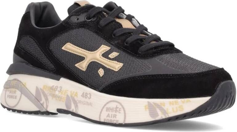 Premiata Zwarte Mesh Sneakers met Gouden Logo Black Dames