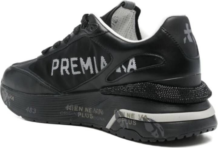 Premiata Zwarte platte schoenen met stoffen details Black Dames